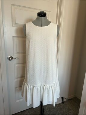 Tommy Hilfiger White Sleeveless Ruffle-Hem Mini Dress